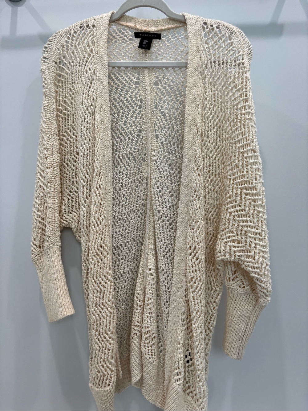 Tahari Cream Open-Weave Draped Cardigan